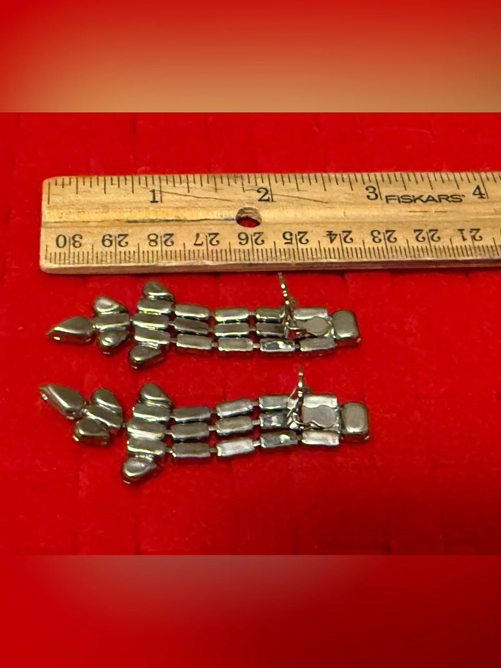 Vintage Silvertone Rhinestone Floral Dangle Earrings - Women Jewelry Statement